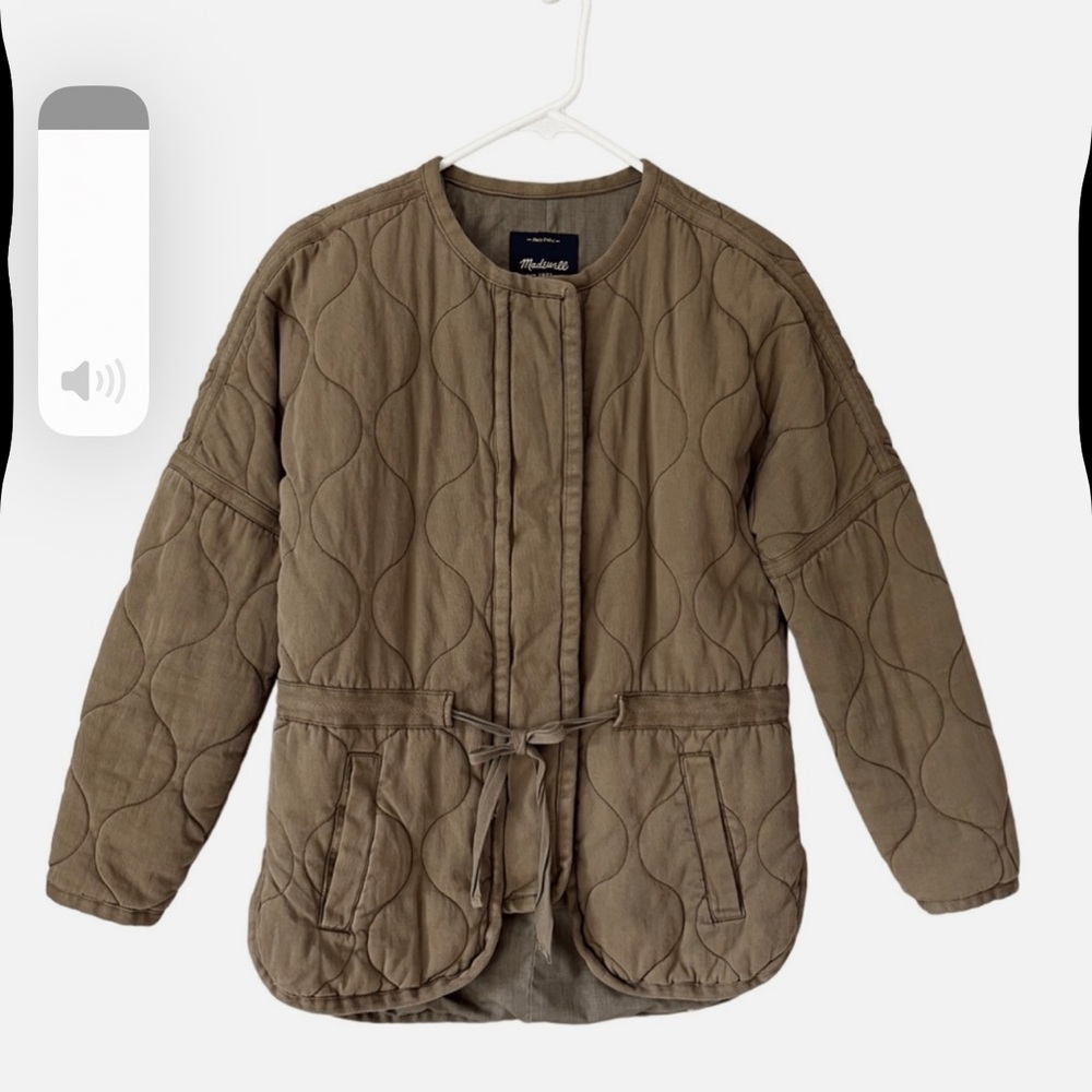 Madewell Quilted Drawstring Military Olive Green Full Zip Coat, Size XS